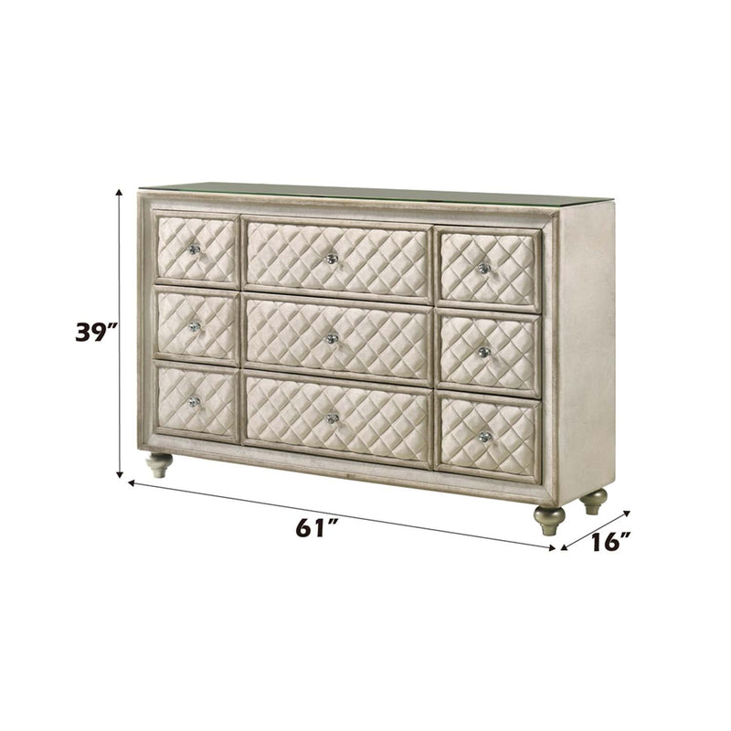 Lucienne 9 Drawers  Dresser, Beige Velvet Acme
