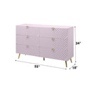 Gaines 6 Drawers  Dresser, Pink High Gloss Finish Acme