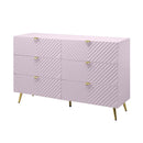 Gaines 6 Drawers  Dresser, Pink High Gloss Finish Acme