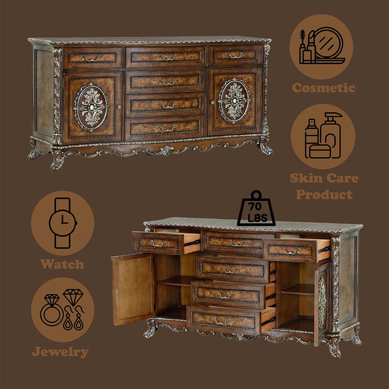 Devany 6 Drawers & 2 Doors Dresser, Cherry Finish Acme