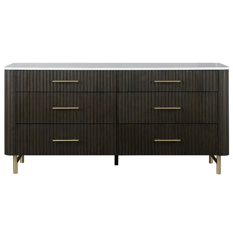 Clayten 6 Drawers  Dresser, Marble Top & Espreeso Finish Acme