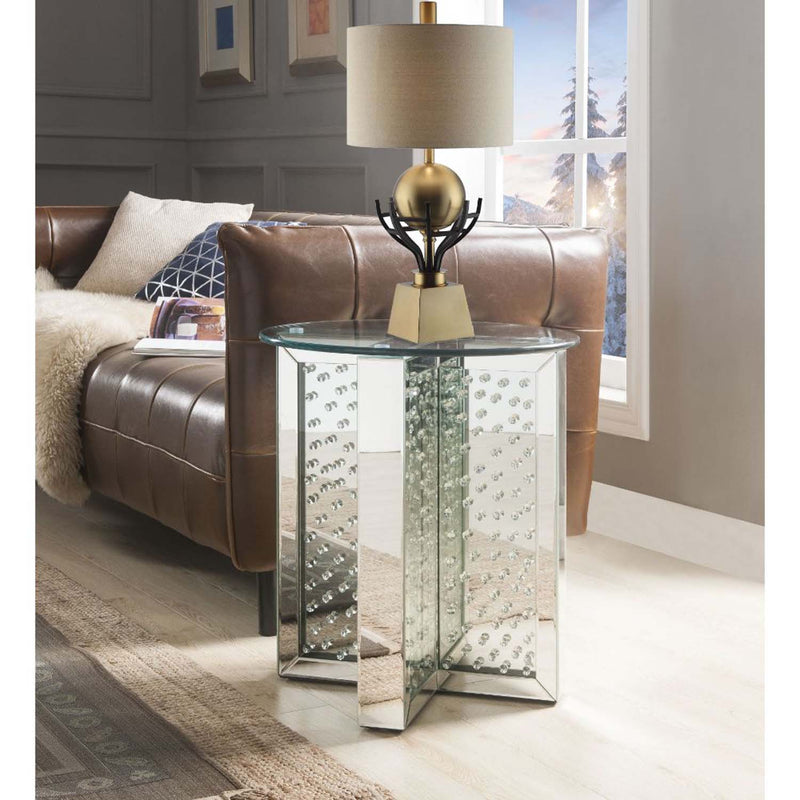 Nysa End Table, Mirrored & Faux Crystals Acme