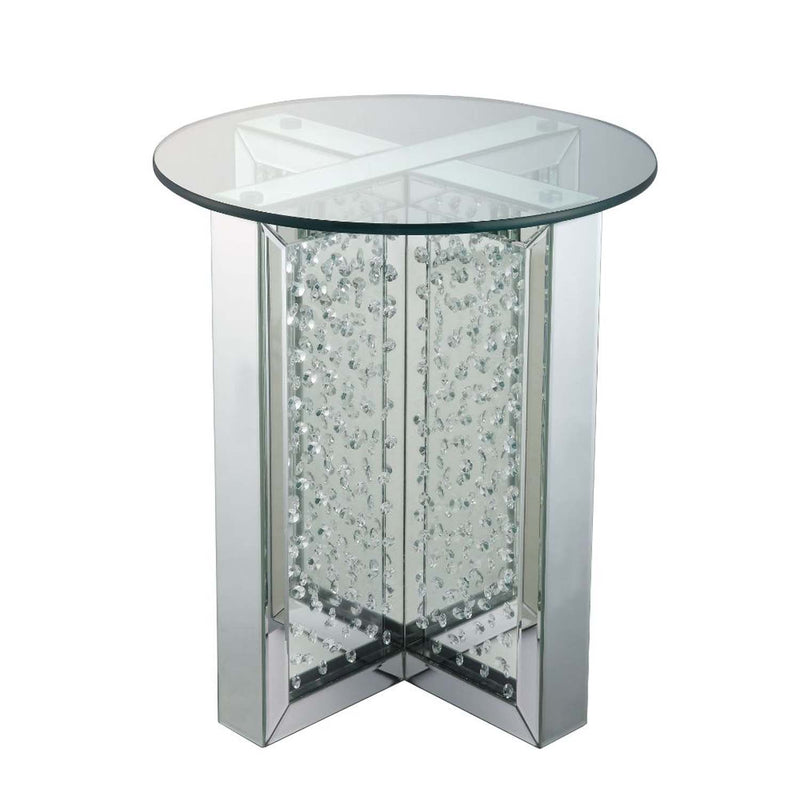 Nysa End Table, Mirrored & Faux Crystals Acme