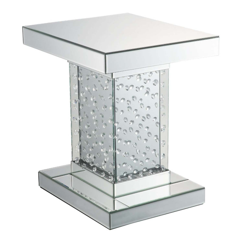 Nysa End Table, Mirrored & Faux Crystals Acme
