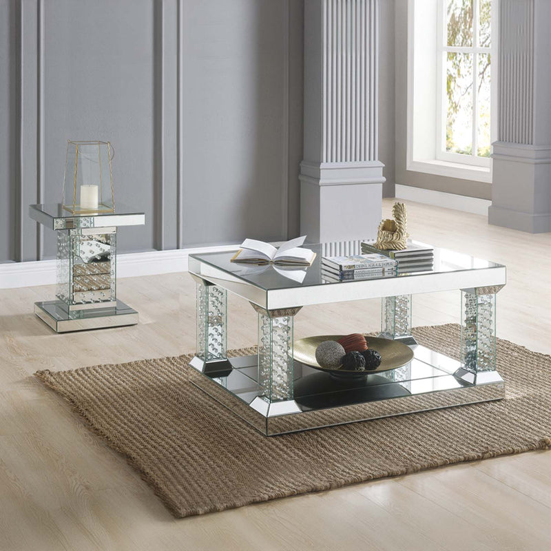 Nysa End Table, Mirrored & Faux Crystals Acme