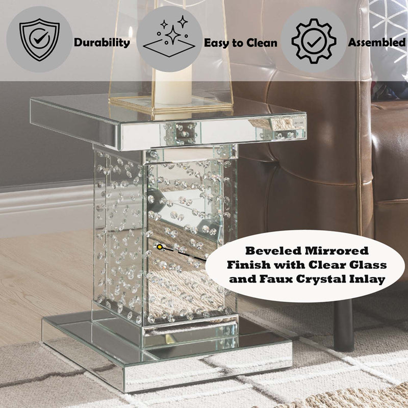 Nysa End Table, Mirrored & Faux Crystals Acme