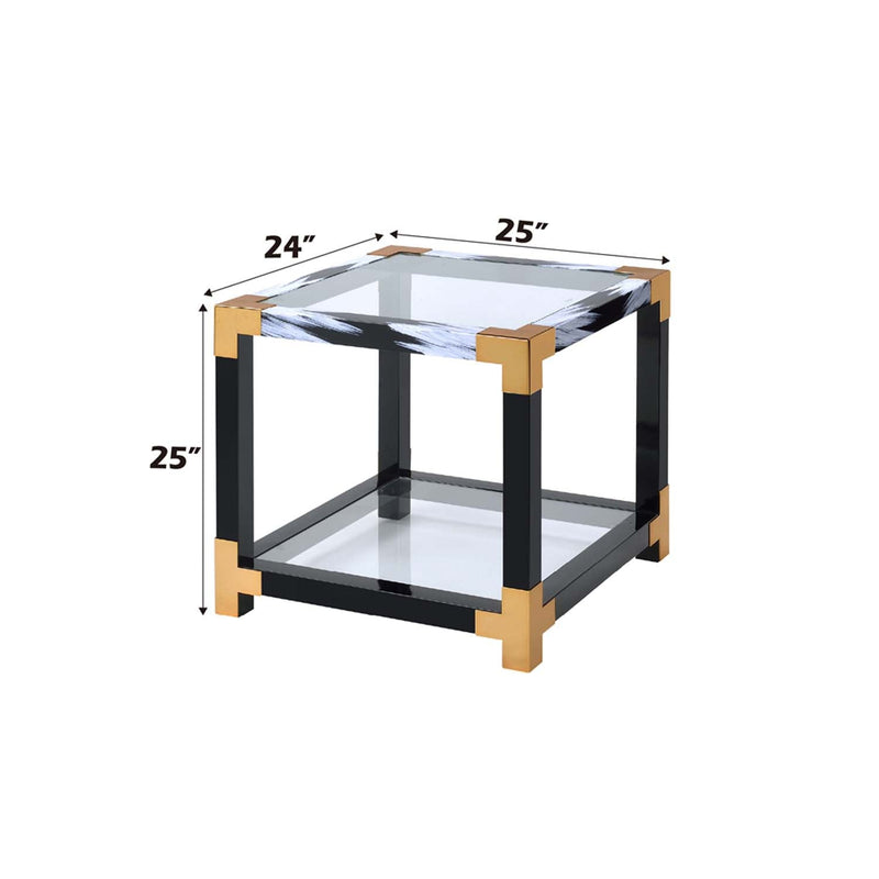 Lafty End Table, Clear Glass & White Brushed Finish Acme