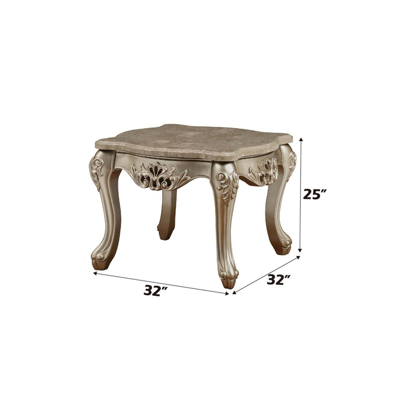 Ranita End Table, Marble Top & Champagne Finish Acme