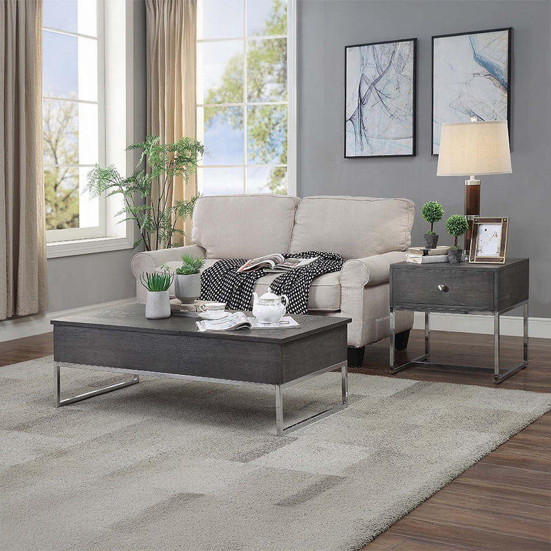 Iban End Table, Gray Oak & Chrome Finish Acme