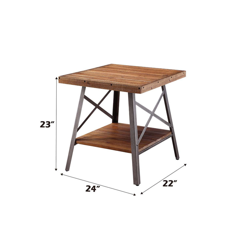 Ikram End Table 2Pc, Weathered Oak & Sandy Black Finish Acme