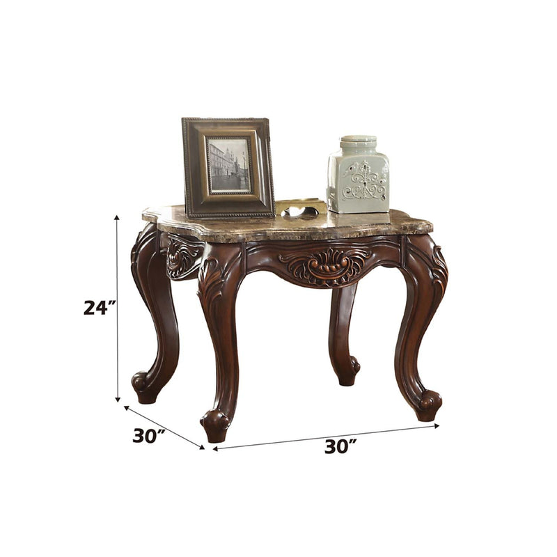 Jardena End Table, Marble Top & Cherry Oak Finish Acme