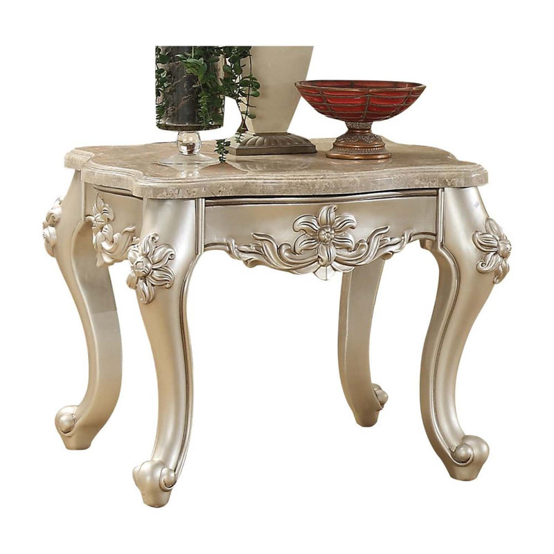 Bently End Table, Marble Top & Champagne Finish Acme