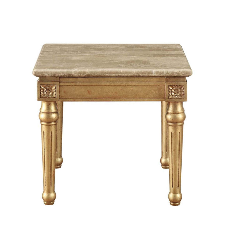 Daesha End Table, Marble Top & Antique Gold Finish Acme