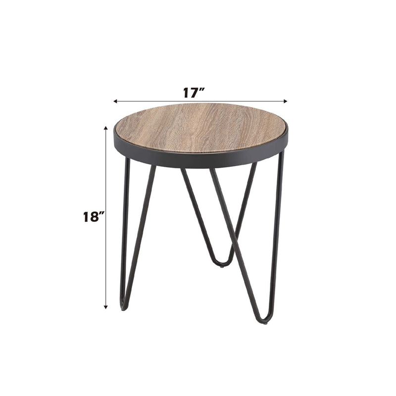 Bage End Table, Weathered Gray Oak & Metal Finish Acme