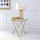Valora End Table, Frosted Glass Top & Champagne Finish Acme