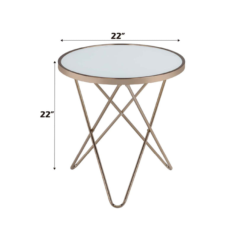 Valora End Table, Frosted Glass Top & Champagne Finish Acme