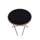 Valora End Table, Black Glass & Champagne Finish Acme