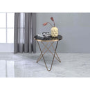 Valora End Table, Black Glass & Champagne Finish Acme