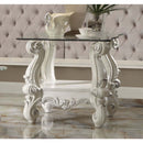 Versailles End Table, Clear Glass & Bone White Finish Acme