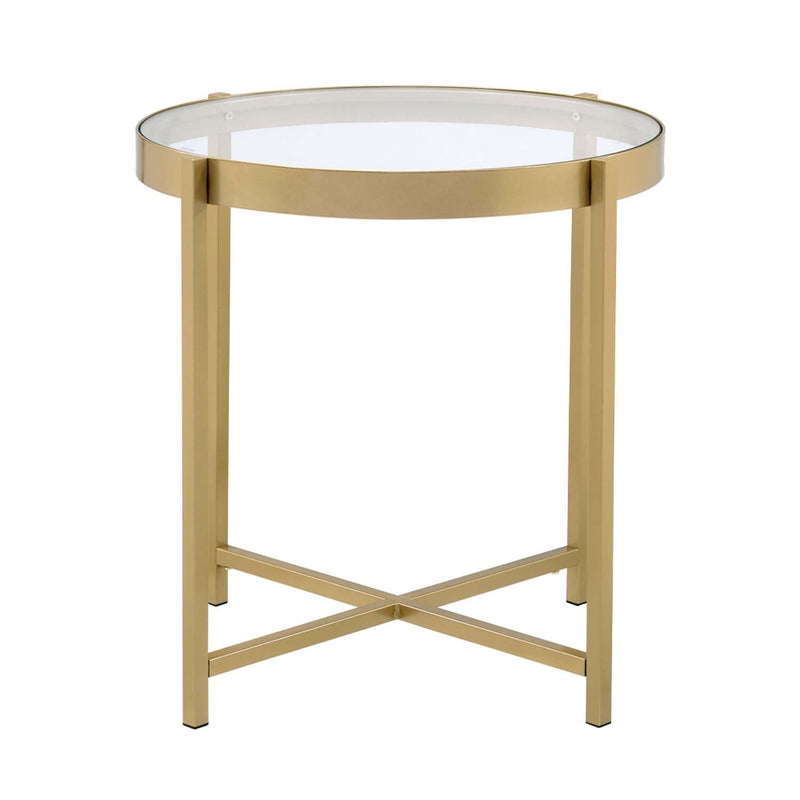 Charrot End Table, Clear Glass Top & Gold Finish Acme
