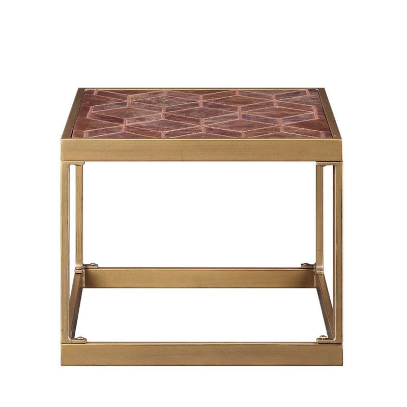 Genevieve End Table, Retro Brown Top Grain Leather Acme