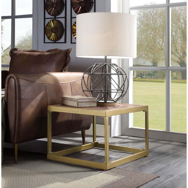 Genevieve End Table, Retro Brown Top Grain Leather Acme