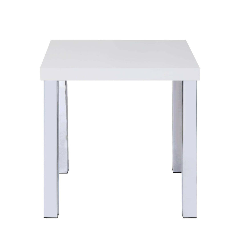 Harta End Table, White High Gloss & Chrome Finish Acme