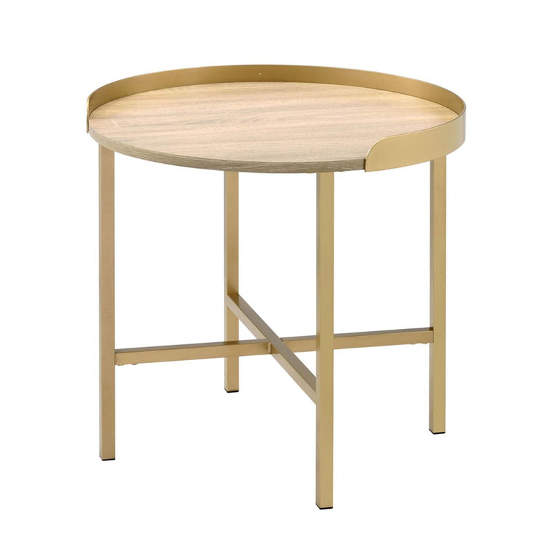 Mithea End Table, Oak Table Top & Gold Finish Acme