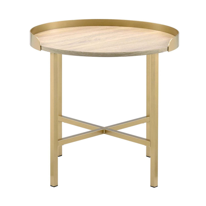 Mithea End Table, Oak Table Top & Gold Finish Acme