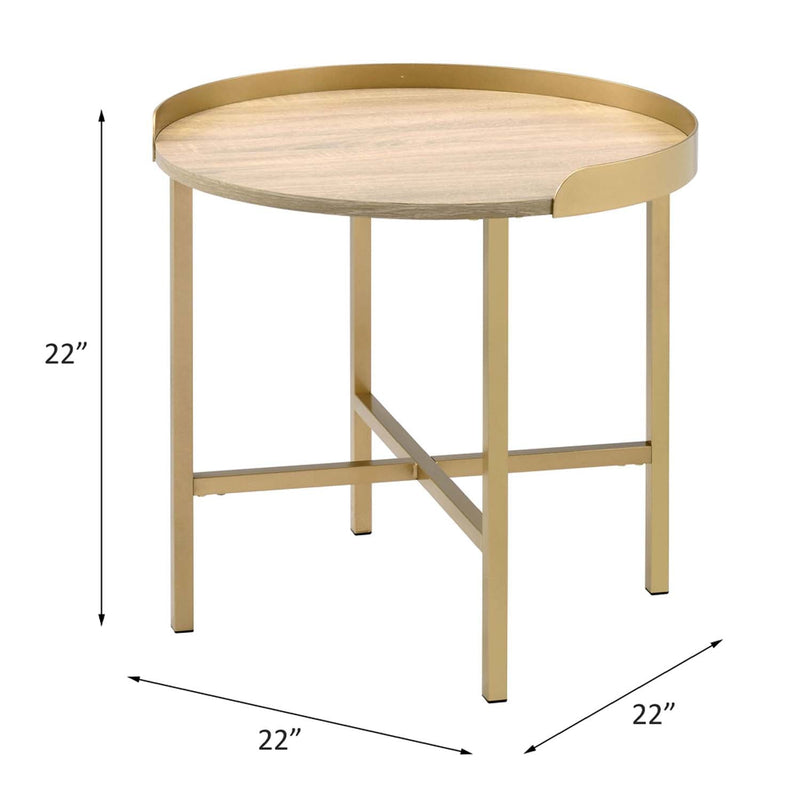 Mithea End Table, Oak Table Top & Gold Finish Acme