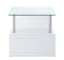 Nevaeh End Table, Clear Glass Top & White High Gloss Finish Acme