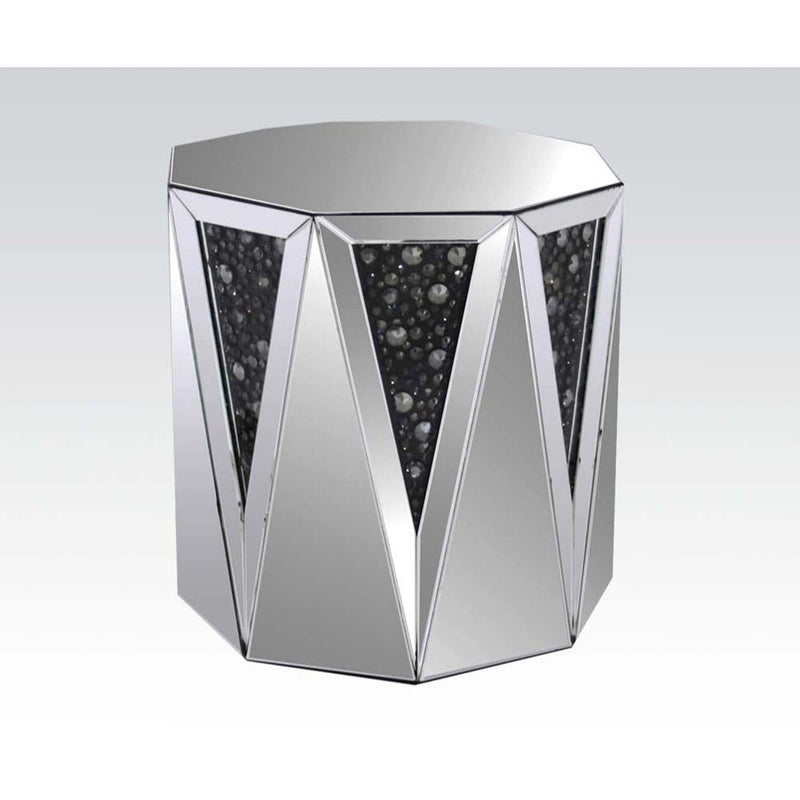 Nysa End Table, Mirrored & Faux Crystals Acme