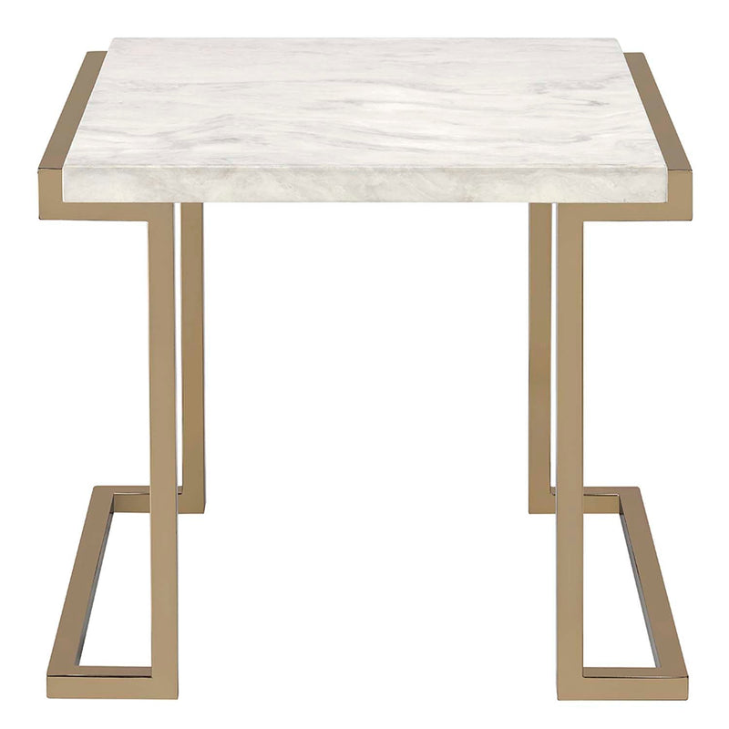 Boice II End Table, Faux Marble Top & Champagne Finish Acme