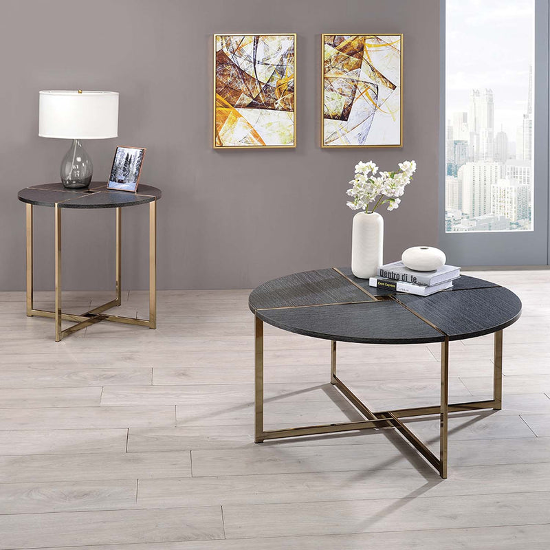 Bromia End Table, Black & Champagne Finish Acme