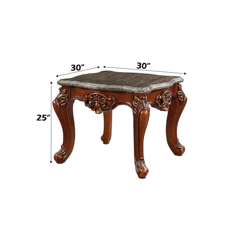 Eustoma End Table, Marble Top & Walnut Finish Acme