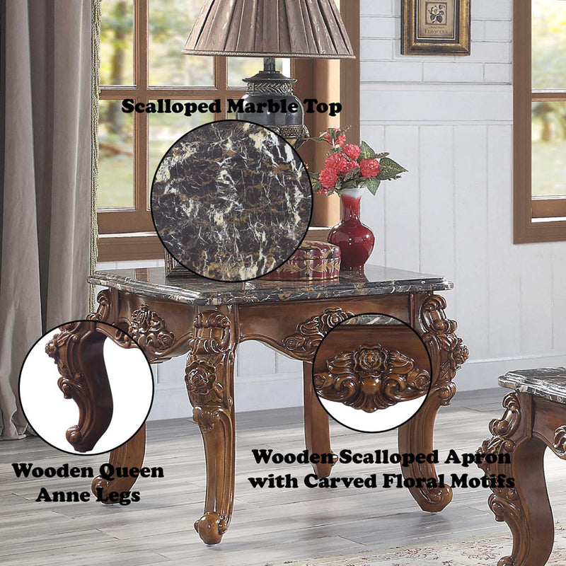 Forsythia End Table, Marble Top & Walnut Finish Acme