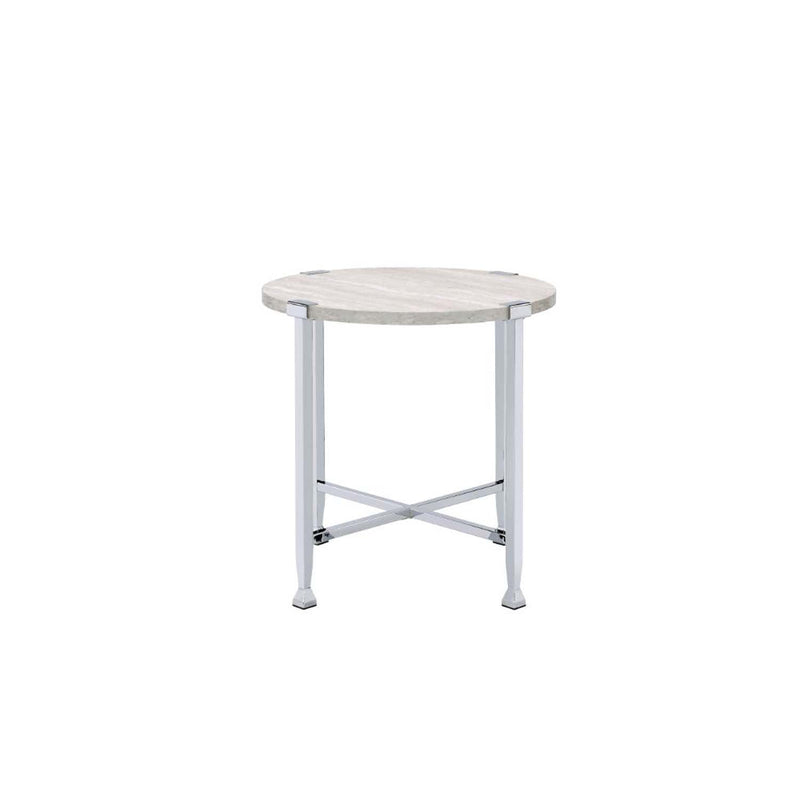 Brecon End Table, White Oak & Chrome Finish Acme