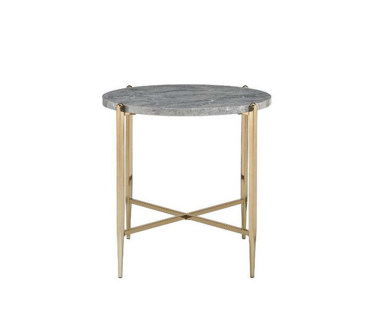 Tainte End Table, Faux Marble Top & Champagne Finish Acme