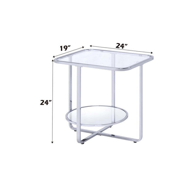 Hollo End Table, Glass & Chrome Finish Acme