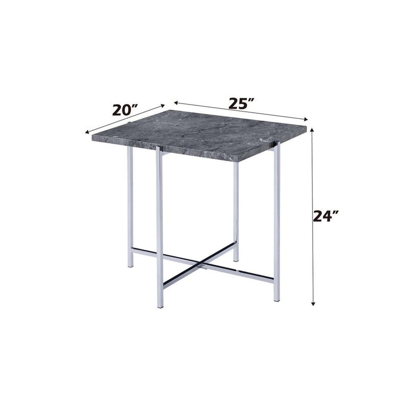 Adelae End Table, Faux Marble Top & Chrome Finish Acme