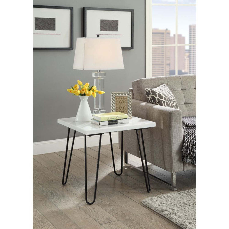 Telestis End Table, White Marble Top & Black Finish Acme