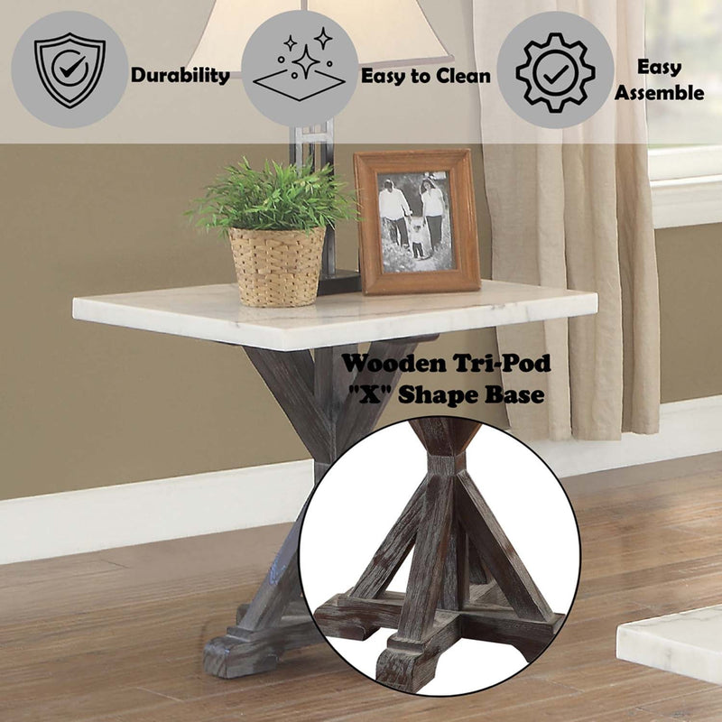 Romina End Table, White Marble Top & Weathered Espresso Finish Acme