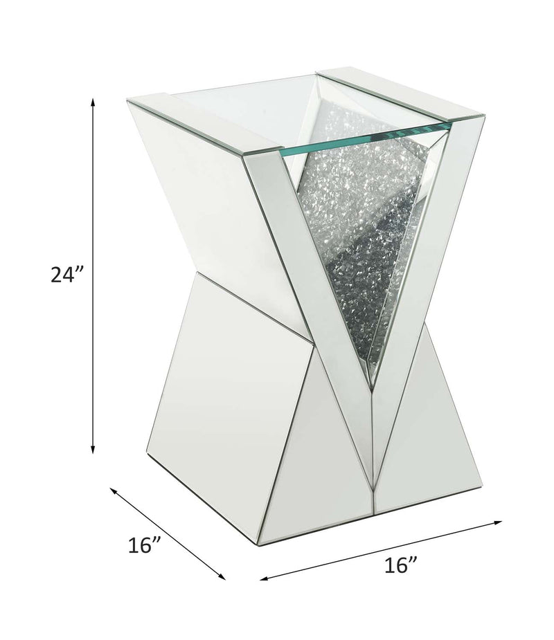 Noralie End Table, Clear Glass, Mirrored & Faux Diamonds Acme