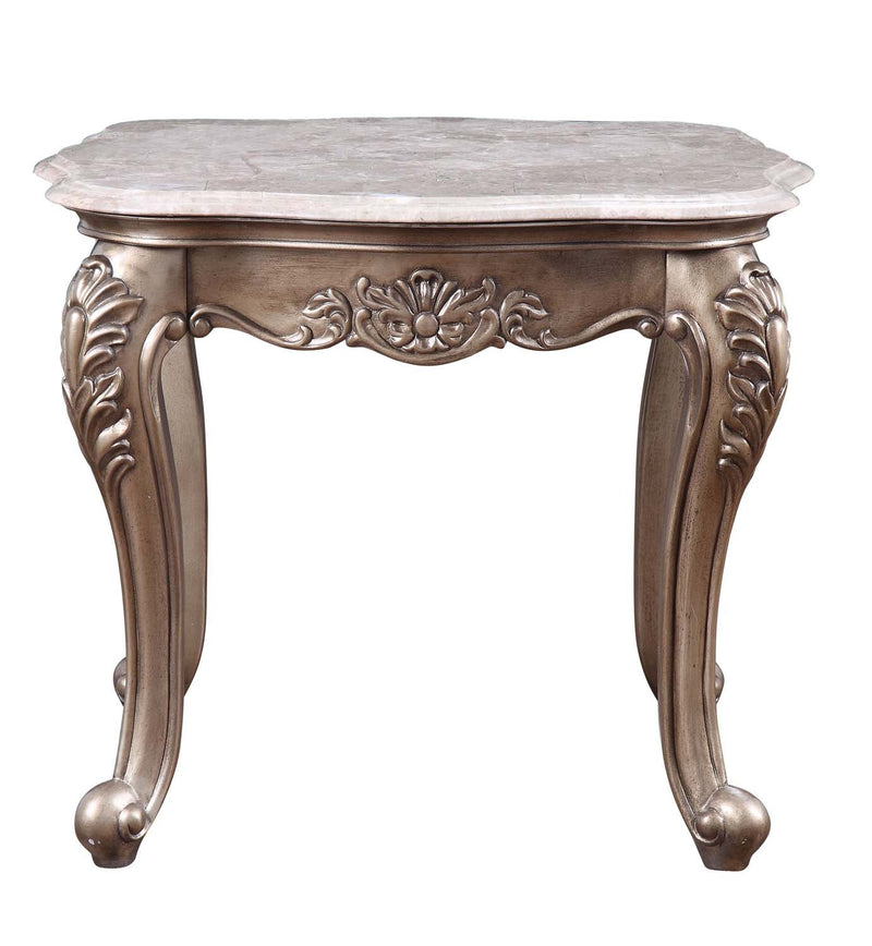Jayceon End Table, Marble Top & Champagne Finish Acme