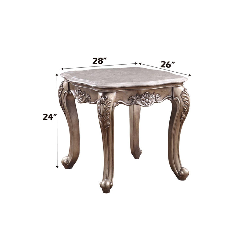 Jayceon End Table, Marble Top & Champagne Finish Acme