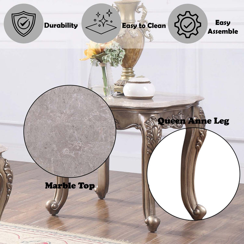 Jayceon End Table, Marble Top & Champagne Finish Acme