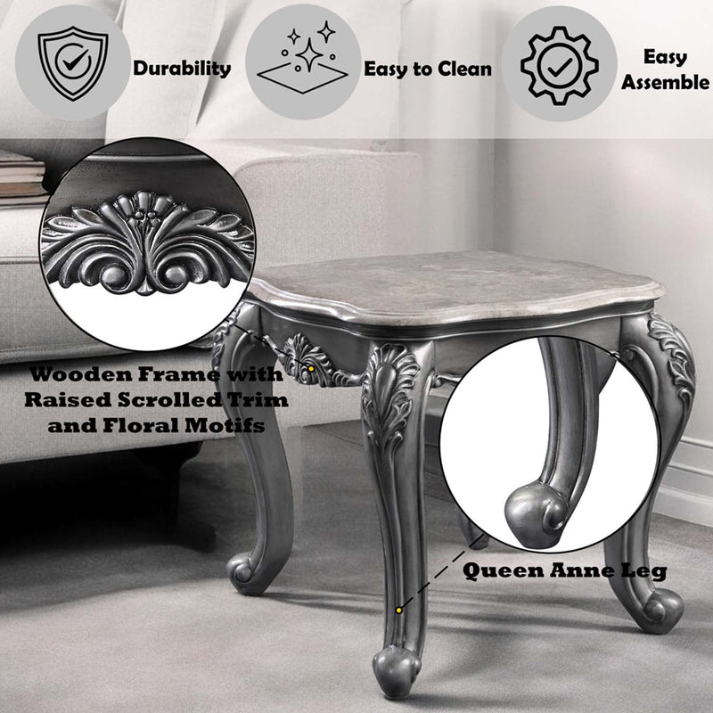 Ariadne End Table, Marble Top & Platinum Finish Acme