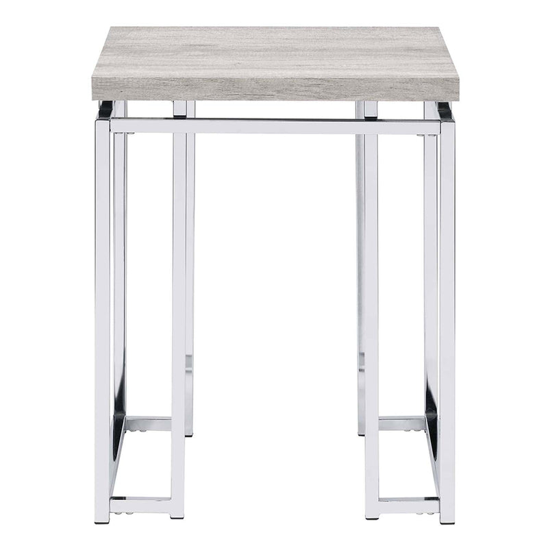 Chafik End Table, Natural Oak & Chrome Finish Acme