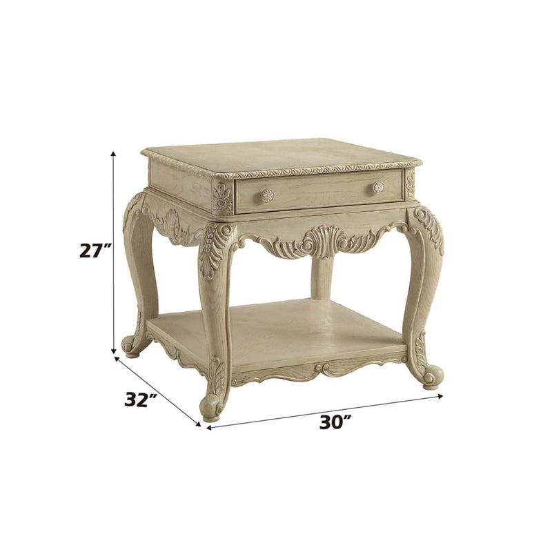 Ragenardus End Table, Antique White Finish Acme
