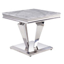 Satinka End Table, Light Gray Printed Faux Marble Top & Mirrored Silver Finish
